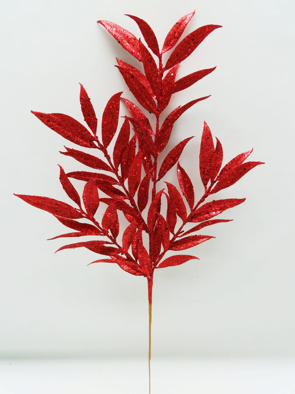 Ruscus, Glittered Spray x 3  Red