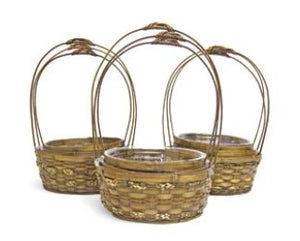 11" x 4.5" x 14 3/4" OAH Round Coco Dyed Basket w/Liner x 3