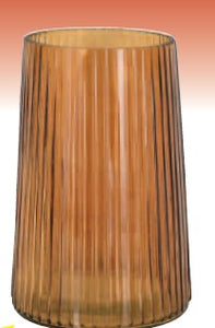 7.5"T Ribbed Taper Amber Glass Vase