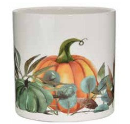 5.25"T x 4.75"OP Round Pumpkin Design Ceramic Pot