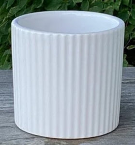 4.7" x 4.3" Glazed White Ribbed Dolomite Container