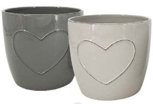 Grey and White Heart Round Planter Asst