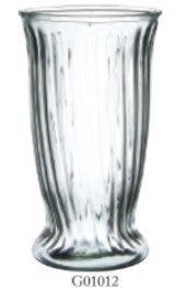 12" Tall Round Clear Ribbed Glass Vase