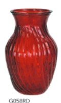 8" Round Red Swirl Glass Vase