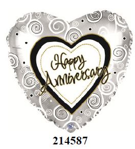 17" Anniversary Silver Swirls Balloon 5 per pack