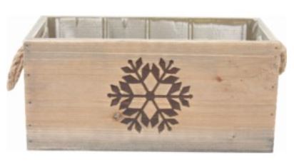 Wooden Rectangle Container w/Handles and Burnt Snowflake Design