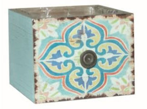 5.25x5.25x4.25" Mediterranean Style Tile Design Drawer Container w/HDL