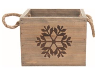 Wooden Container w/Handles and Burnt Snowflake Design