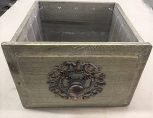 7.25" Sqaure x 5.5"H Rustic Finish Drawer Container