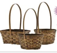 6" Brown Bamboo Basket With Handle