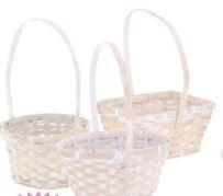 6" White Wash Bamboo Basket With Handle