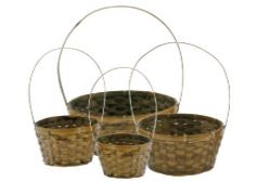 5" Round Brown Stain Bamboo Basket w/HDL