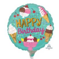 9" Pre-Inflated Ice Cream Party Happy Birthday Balloon