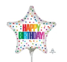Pre-Infl 9" Star Shape Happy Birthday Colour Dots Balloon