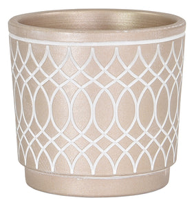 4.5" Round Gold w/White Design Ceramic Pot