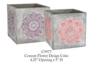 4.25" Grey Flower Cement Cube