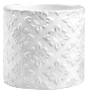 4.75" x 4.5" White Glazed Floral Motif Dolomite Cylinder