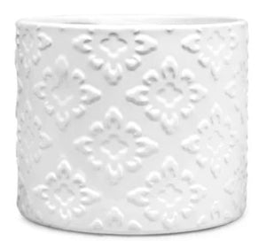 6.75" x 5.5" White Glazed Floral Motif Dolomite Cylinder