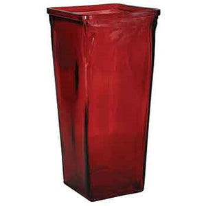 9" Square Red Tapered Glass Vase