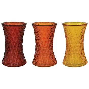 7.75” Round Fire Embossed Gathering Vase - Assorted Colours