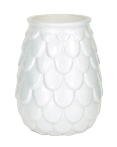 6" Round Opalescent White Holly Glass Vase