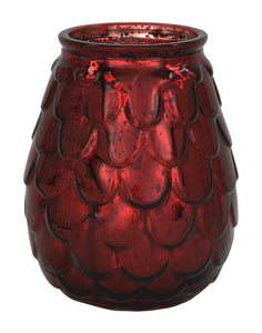 6" Round Ruby Red Metallic Holly Glass Vase