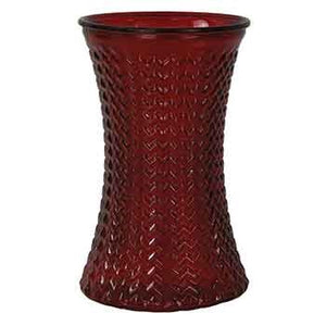 8” Round Ruby Red Embossed Glass Vase