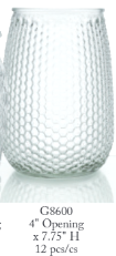 7.75" Tall Round Clear Embossed Glass Vase