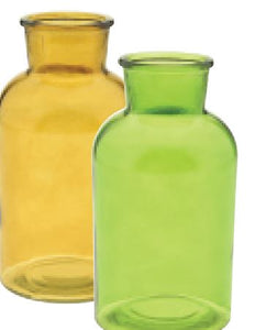 8" Green/Yellow Glass Vase Jar Asst