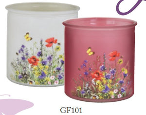 4.75" Round Glass Cylinder - Pink or White w/Floral Decal