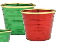 7" Round Red/Green Embossed Metal Pots