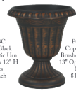 13" Black Copper Brushed Plastic Urn