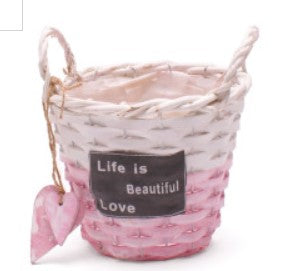 Pot/Basket Beautiful Life 15 cm Pink/White