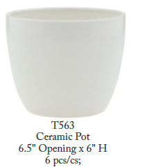 6.5” Round White Glazed Ceramic Pot