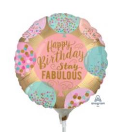 9" Pre-Inflated Happy Birthday Stay Fabulous Balloon