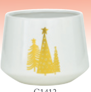4.75" Round White Christmas Tree Ceramic Pot