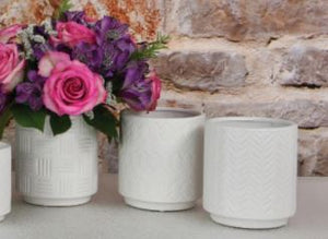 4.5" Round Embossed White Ceramic Pots