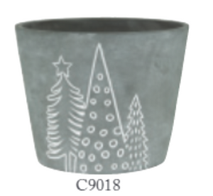 6.75" Round Grey Christmas Tree Cement Pot