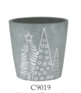 4.75" Round Grey Christmas Tree Cement Pot