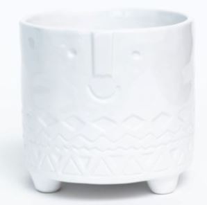 Footed White Glazed Friendly Faces Dolomite Container