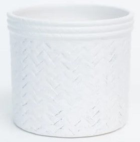 4.7” x 4.3” Matte White Wicker Pattern Dolomite Container