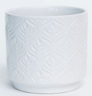 White Glazed Peacock Feather Pattern Dolomite Container