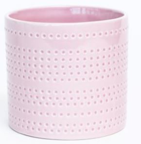 Shiny Pink Dolomite Container With Dotted Stripes