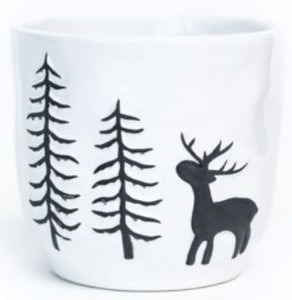 4.7" x 4.3" Reindeer W/Trees White Glazed Dolomite Container
