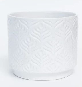 6.7” x 5.5” White Glazed Peacock Feather Design Dolomite Container