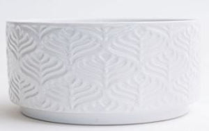 White Glazed Peacock Feather Design Dolomite Container