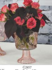 6.5" Round Blush Embossed Glass Pedestal Vase