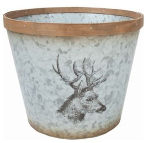 12" x 10" H Deer Design Metal Pot w/Bamboo Rim
