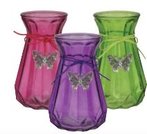7.25" Round Spring Vase W/Butterfly Asst