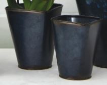 6" Round w/Square Rim Blue Metal Vase